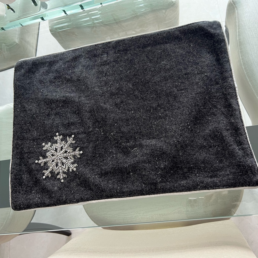 Gray Winter Beaded Sparkle Snowflake Theme Placemats Dining Table Mats  set of 6